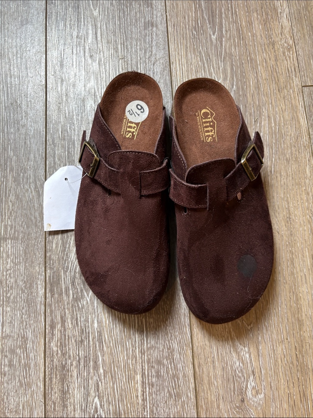 Women’s Brown Suede Slip-On Clogs with Buckle